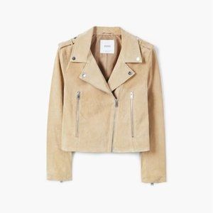 Mango Suede Leather Biker Jacket, Tan